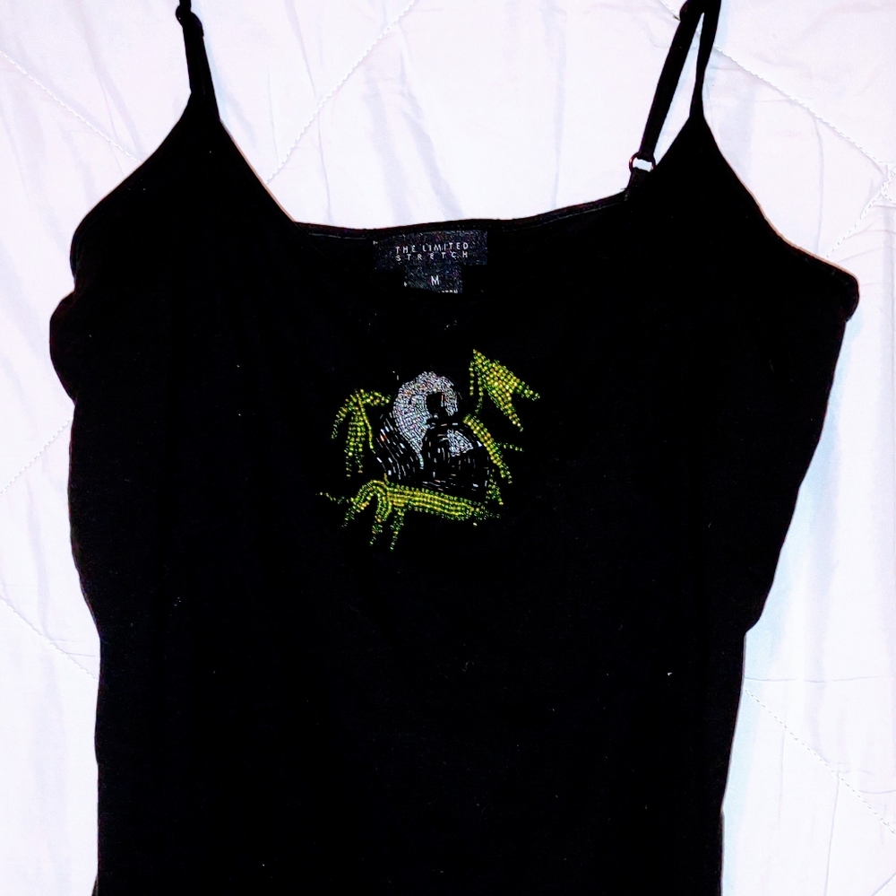 The Limited Stretch Tank Top Women's Adult Medium Black Spaghetti Strap Sequined